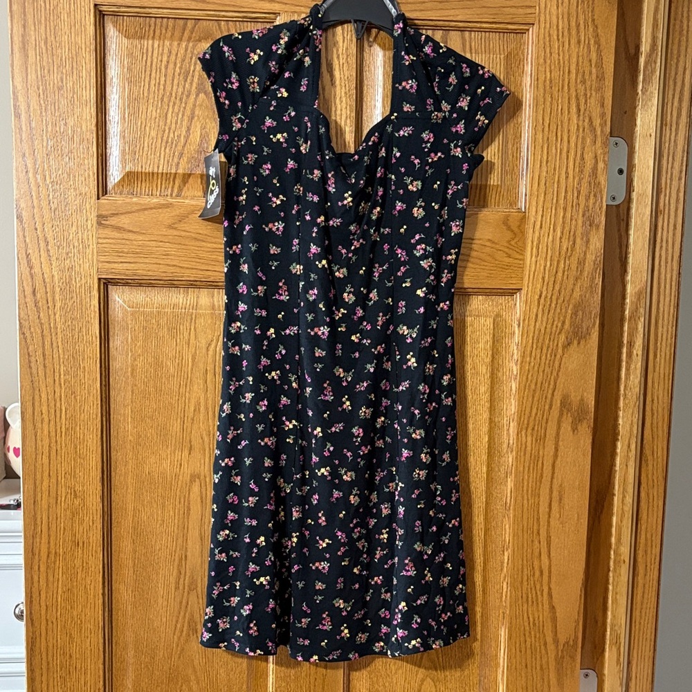 Art Class Black Dress with Pink Floral Pattern